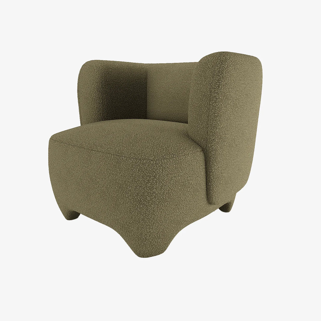 NOA  - Fauteuil en laine boucl e vert kaki