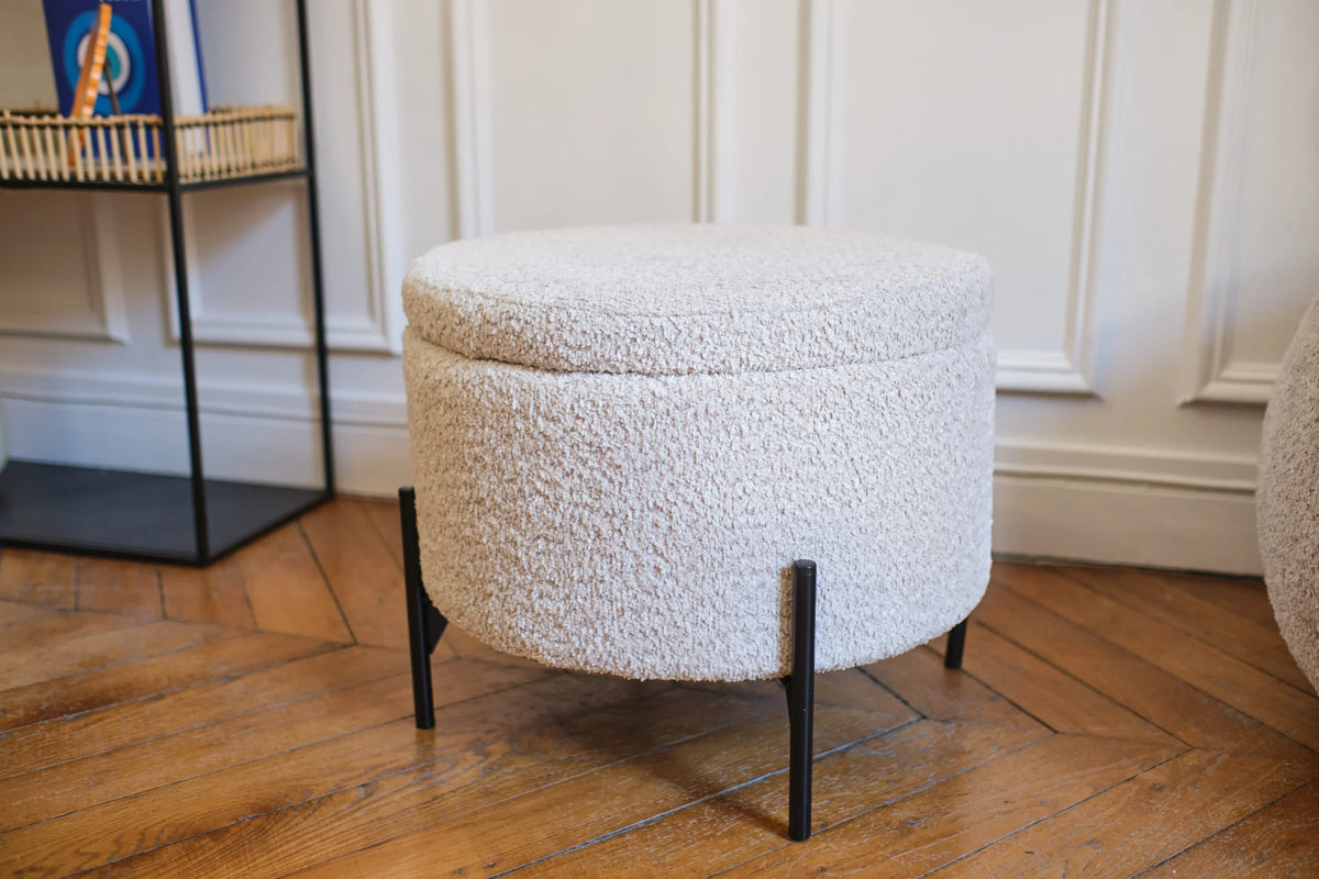 Angelo   Pouf coffre en tissu bouclette cr me