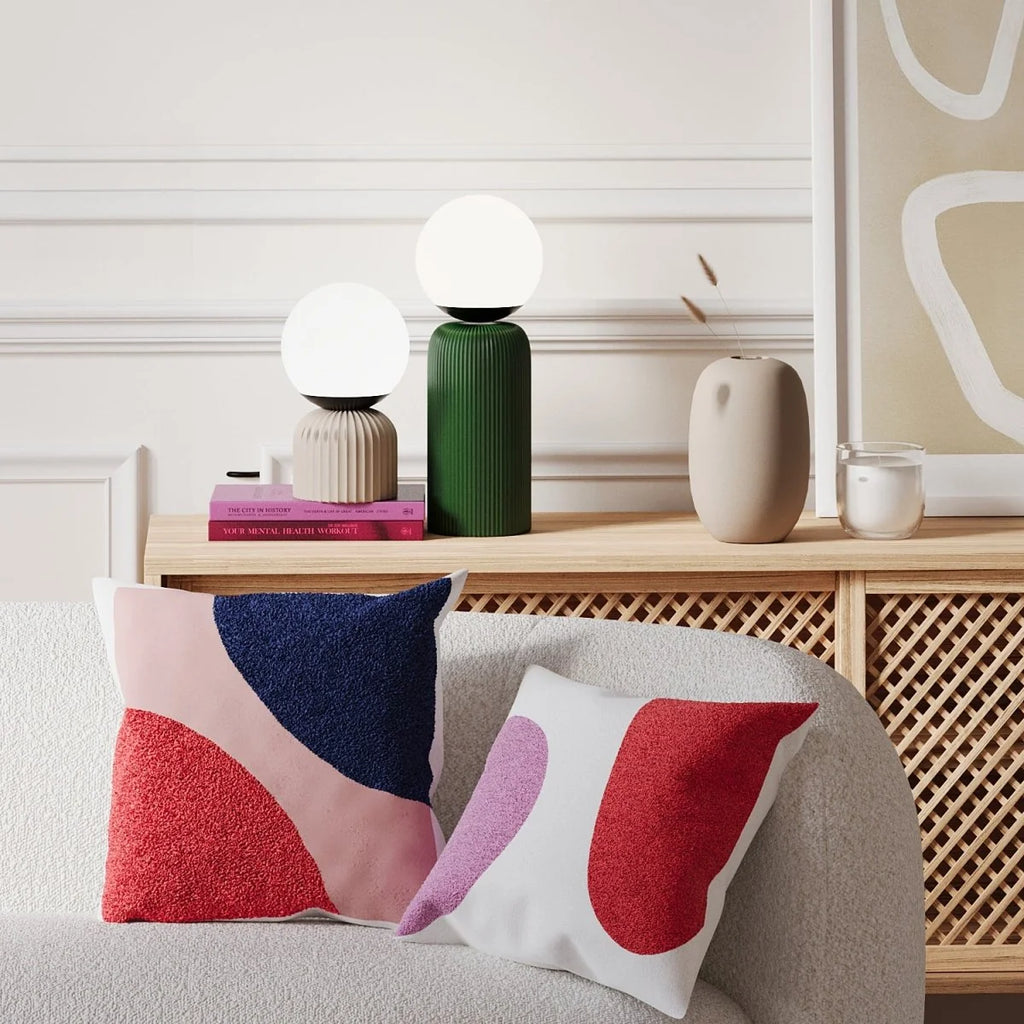 Lampe   poser en c ramique et globe en verre