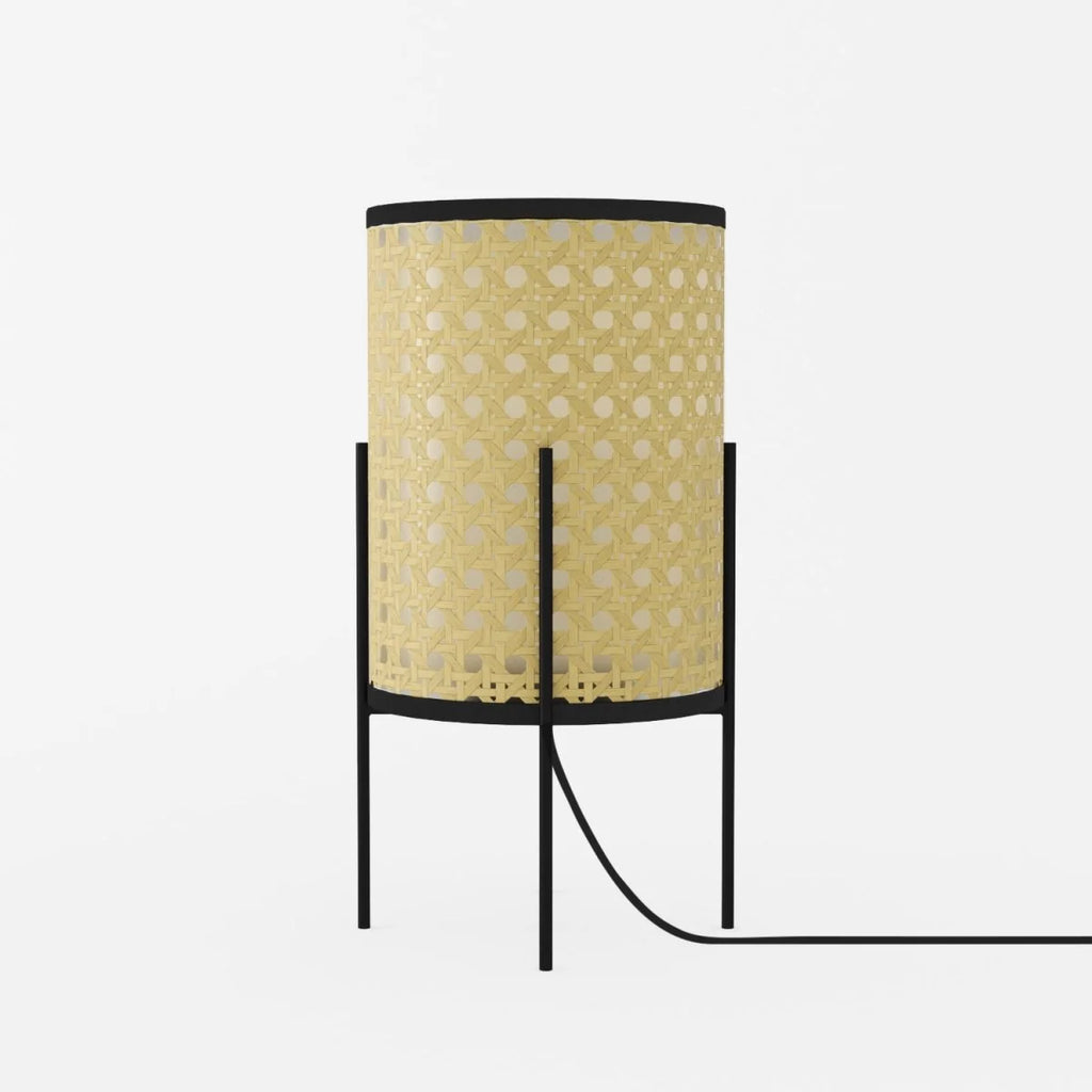 Lampe à poser en métal et rotin