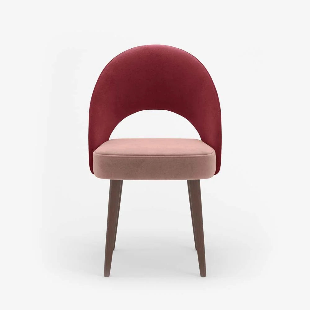 Chaise en velours bicolore rouge et rose