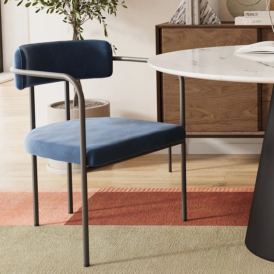 Chaise de salle   manger tapiss e avec accoudoirs, velours bleu, Barbara