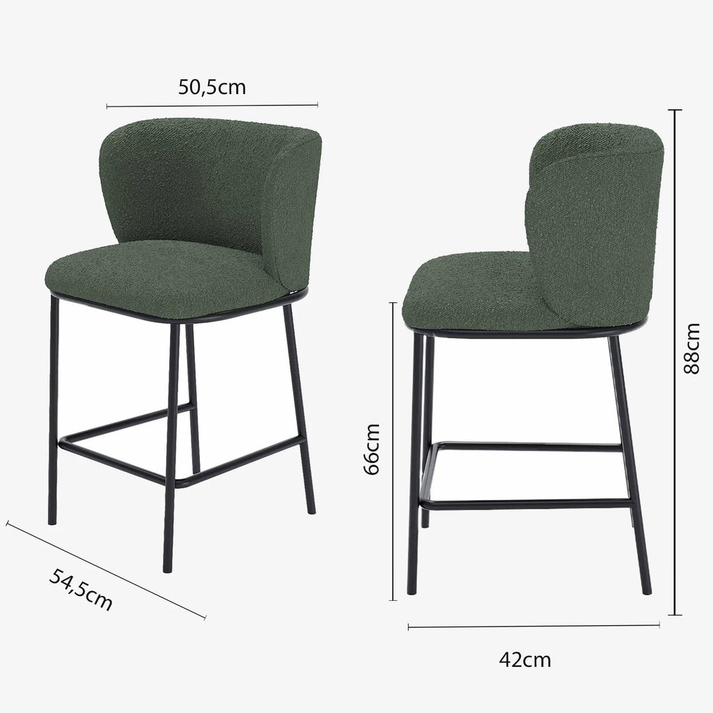 Lot de 2 tabourets de bar tissu boucl  vert C sar