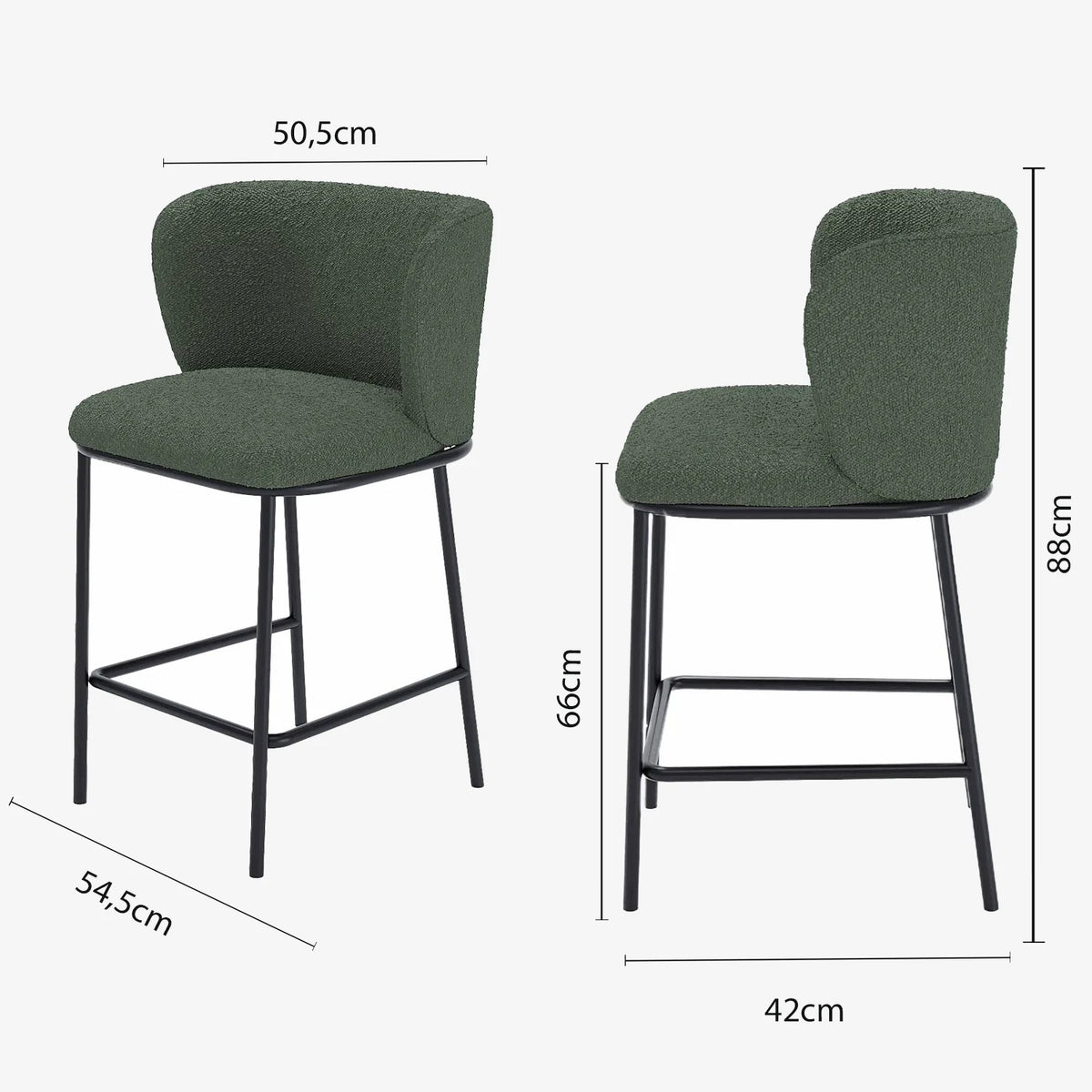 Lot de 2 tabourets de bar tissu boucl  vert C sar