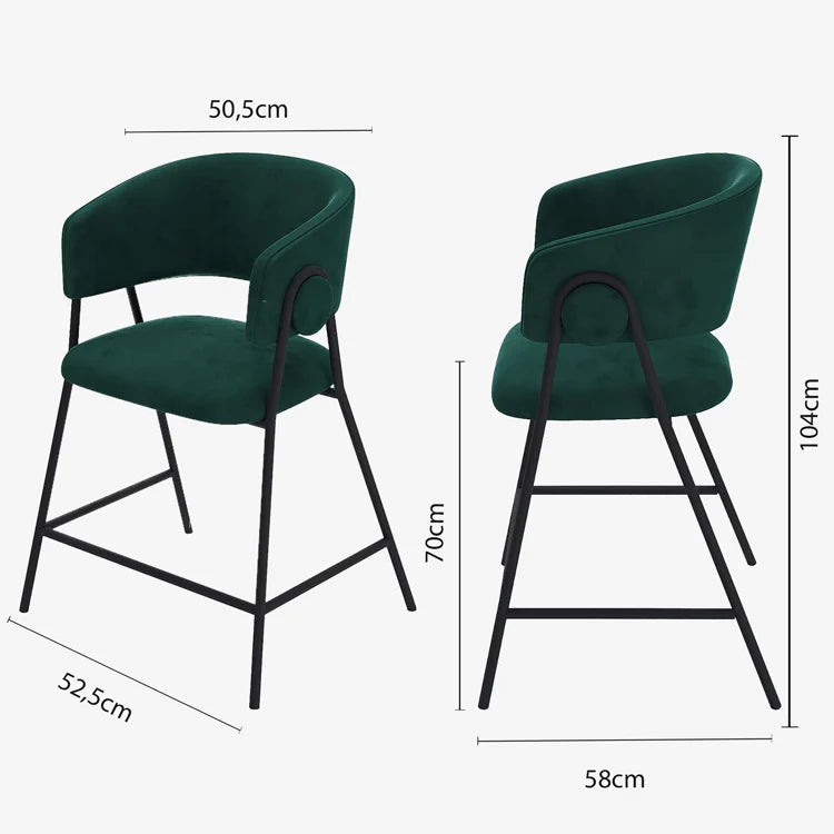 Lot de 2 tabourets de bar avec dossier, velours vert Bonnie