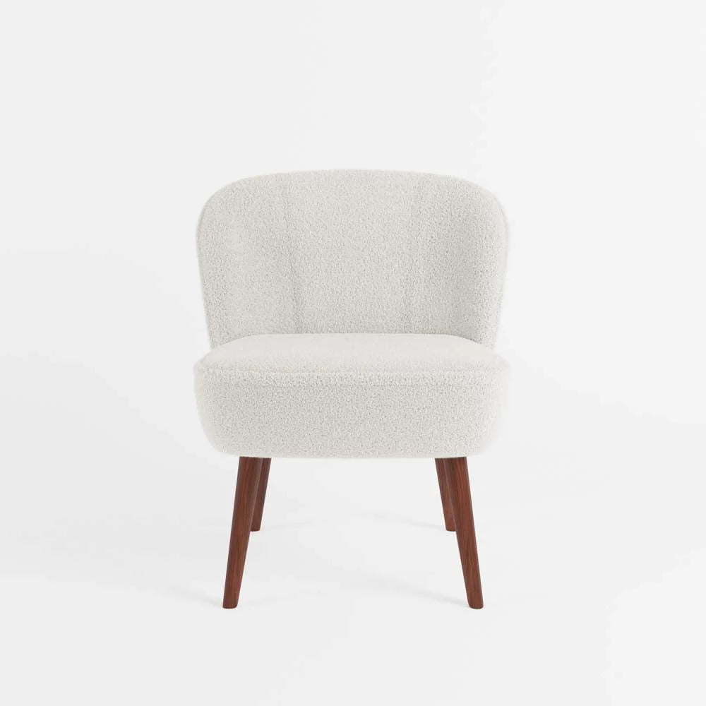 Petit fauteuil de salon, blanc effet laine bouclée