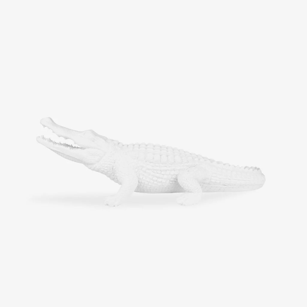 Crocodile décoratif blanc en polyrésine