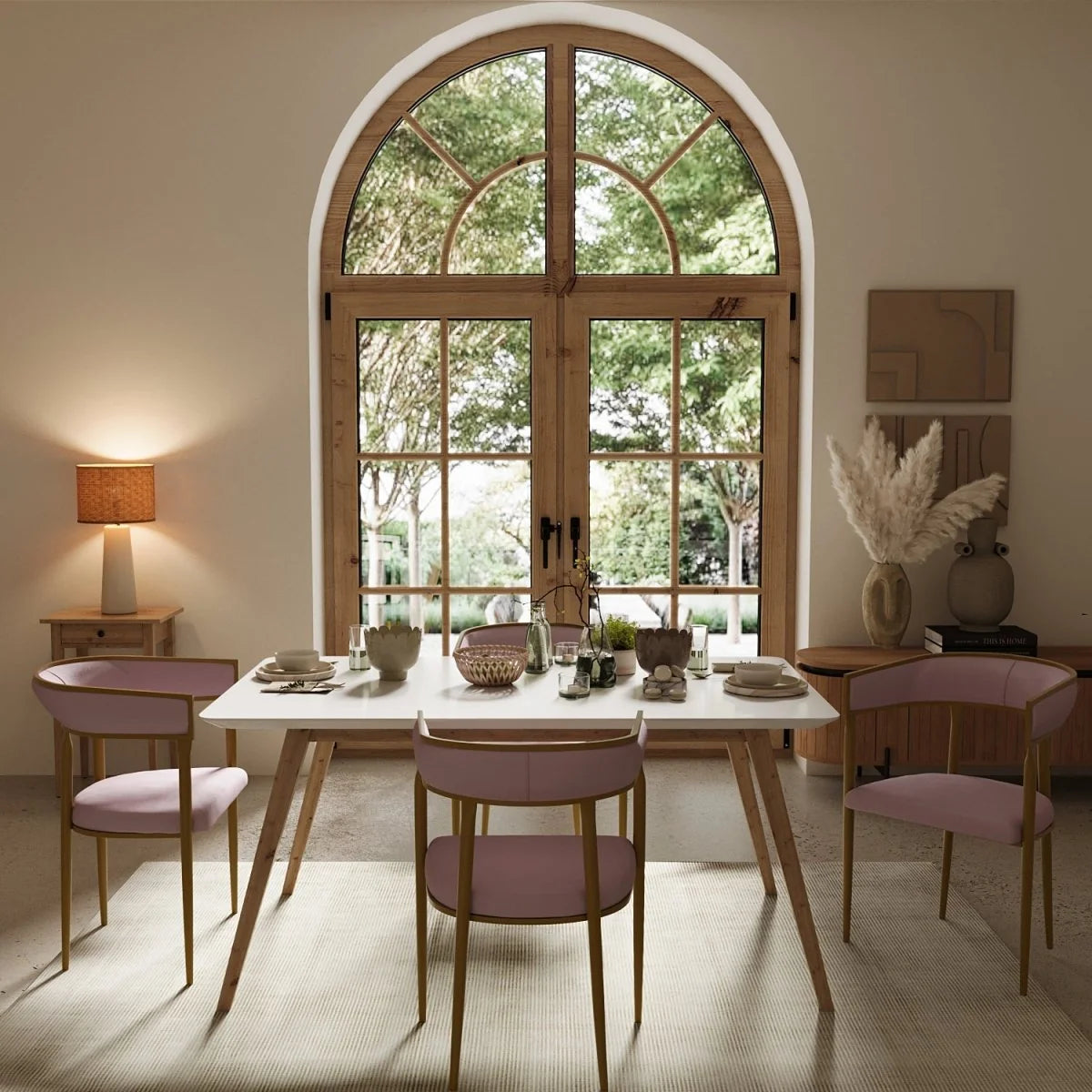 Chaise de salle   manger design dossier arrondi velours rose p le Aurore
