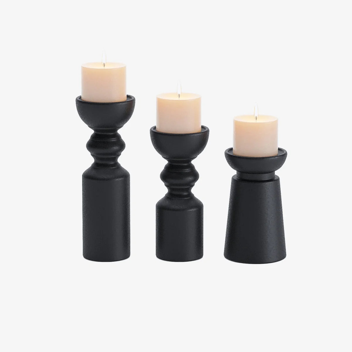 Set de 3 bougeoirs bois design, Boston coloris noir