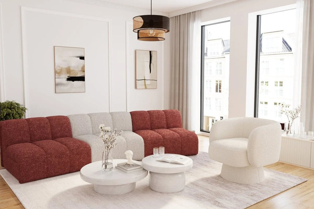 Canap  modulable en tissu bouclette rose H l ne