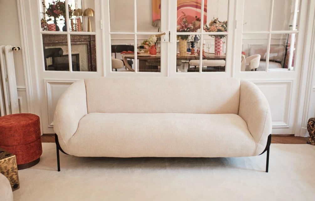 Joyce   Canap  design arrondi tissu chenille blanc