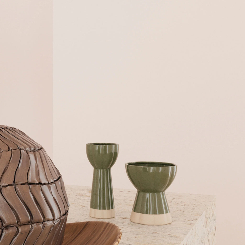 Set de 2 vases design vintage en c ramique verte Vienne