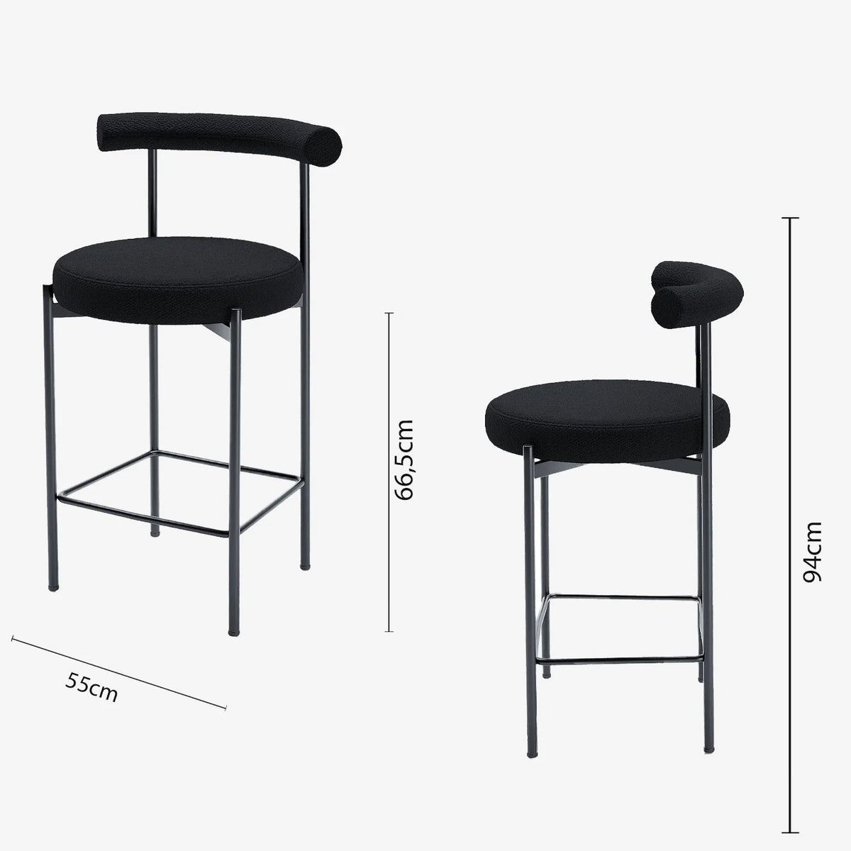 Lot de 2 chaises de bar bouclette grise anthracite  Charlotte