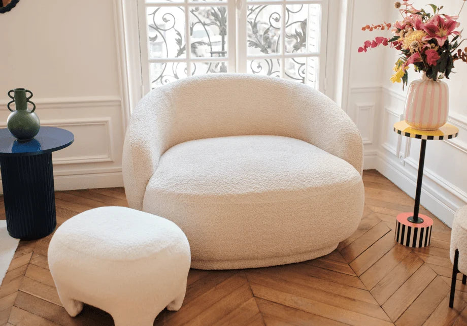 Loveseat Joshua - Fauteuil 2 places en tissu bouclette cr me