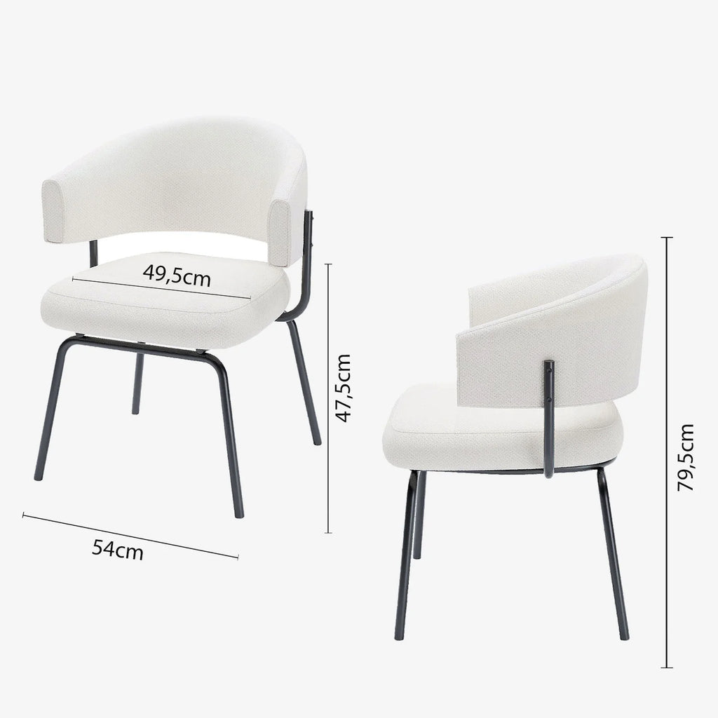 Lot de 2 chaises avec accoudoir tendance en tissu chenille blanc Silva