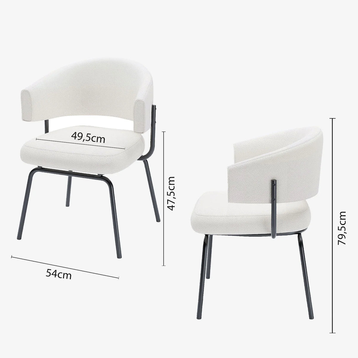Lot de 2 chaises avec accoudoir tendance en tissu chenille blanc Silva