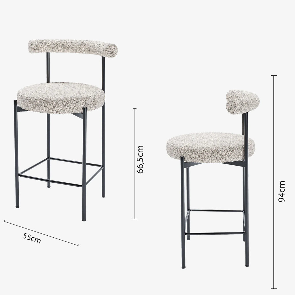 Lot de 2 chaises de bar bouclette grise et blanche Charlotte