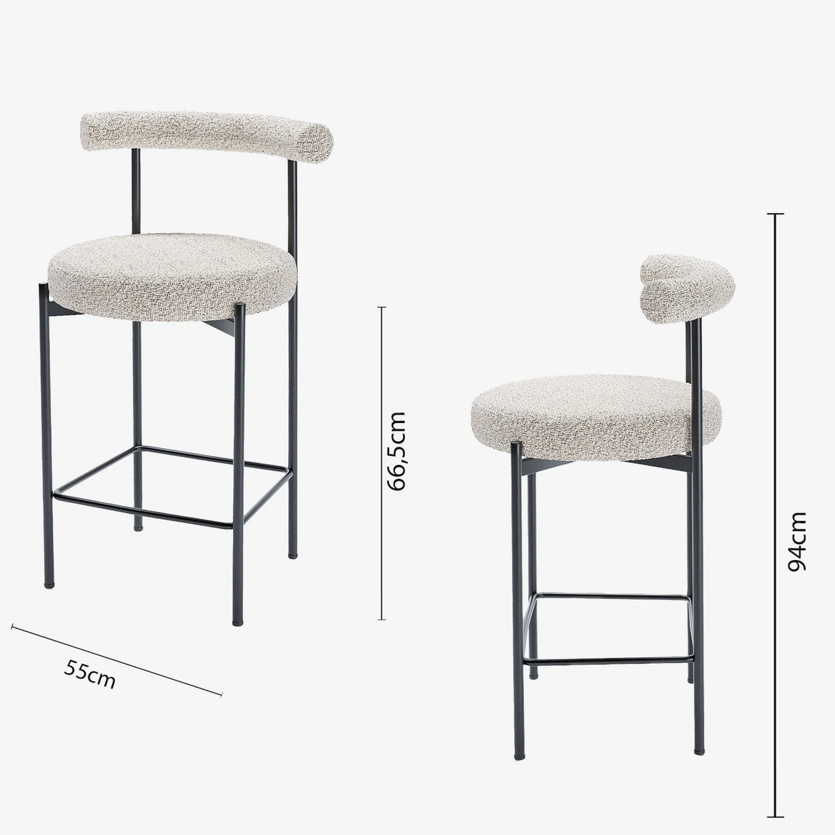 Lot de 2 chaises de bar bouclette grise et blanche Charlotte